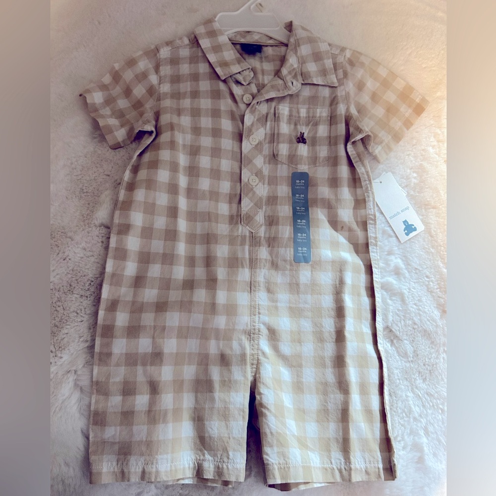 18-24 month tan and white NWT one piece outfit